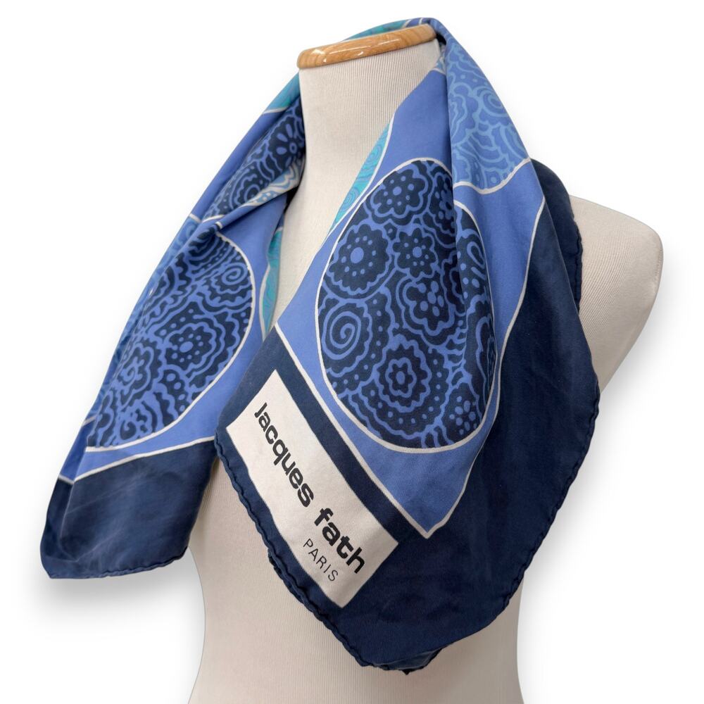 VINTAGE Mid-Century Jacques Fath Paris Silk Square Circle Paisley Pattern Scarf